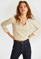 Bayan Ekru V Yaka Bluz