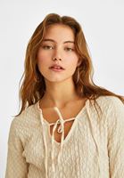 Bayan Ekru V Yaka Bluz