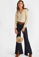 Bayan Ekru V Yaka Bluz