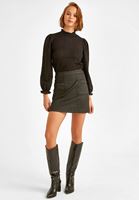 Bayan Siyah Cep Detaylı Kaplamalı Mini Etek