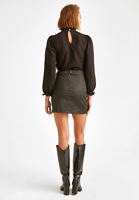 Bayan Siyah Cep Detaylı Kaplamalı Mini Etek