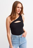 Bayan Siyah Kesik Detaylı Crop Atlet