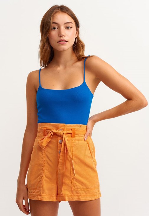 Mavi Kare Yaka İnce Askılı Top