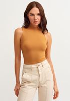 Women Yellow Turtle Neck Bodycon Ribbed Tank Top