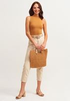 Women Yellow Turtle Neck Bodycon Ribbed Tank Top