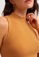 Women Yellow Turtle Neck Bodycon Ribbed Tank Top