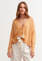 Bayan Turuncu Düğmeli Kısa Hırka