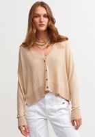 Bayan Bej Düğmeli Kısa Hırka