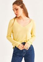 Bayan Sarı V Yaka Triko Kazak