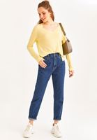 Bayan Sarı V Yaka Triko Kazak