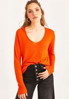 Bayan Turuncu V Yaka Triko Kazak