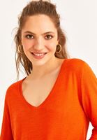 Bayan Turuncu V Yaka Triko Kazak