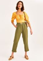 Women Green Ultra High Rise Carrot Fit Pants