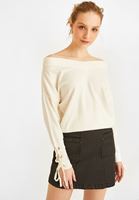 Bayan Krem Düşük Omuz Kazak