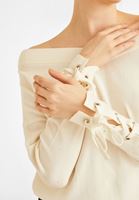 Bayan Krem Düşük Omuz Kazak