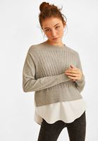 Bayan Gri Gömlek Detaylı Triko Kazak