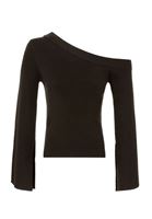 Bayan Siyah Omzu Açık Kazak