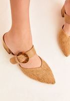 Bayan Bej Hasır Detaylı Terlik