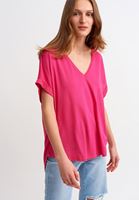 Bayan Pembe V Yaka Oversize Tişört ( MODAL )