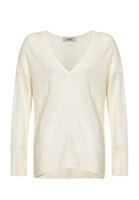 Bayan Krem V Yaka Salaş Triko Kazak