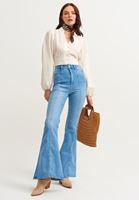 Bayan Krem Balon Kol Crop Bluz ( TENCEL™ )
