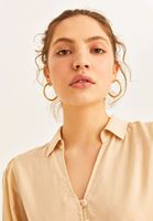 Bayan Bej Balon Kol Crop Bluz ( TENCEL™ )