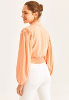 Bayan Pembe Balon Kol Crop Bluz ( TENCEL™ )