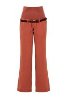 Bayan Kiremit Beli Lastikli Düşük Bel Pantolon