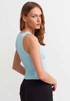 Bayan Mavi Halter Yaka Dikişsiz Atlet