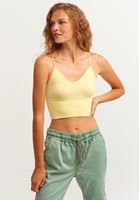 Bayan Sarı Dikişsiz İnce Askılı Crop Top