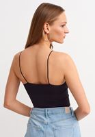 Bayan Siyah Dikişsiz İnce Askılı Crop Top