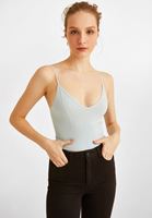 Women Blue V-Neck Seamless Bodycon Tank Top
