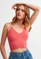 Bayan Pembe Dikişsiz İnce Askılı Crop Top