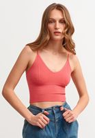 Bayan Pembe Dikişsiz İnce Askılı Crop Top
