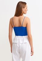Bayan Mavi Dikişsiz İnce Askılı Crop Top