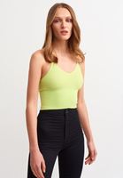 Bayan Yeşil Dikişsiz İnce Askılı Crop Top