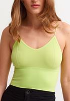 Bayan Yeşil Dikişsiz İnce Askılı Crop Top