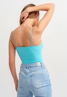 Bayan Mavi Dikişsiz İnce Askılı Crop Top