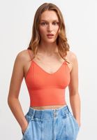 Bayan Pembe Dikişsiz İnce Askılı Crop Top