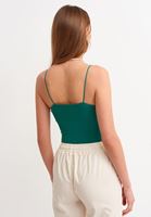 Bayan Yeşil Dikişsiz İnce Askılı Crop Top
