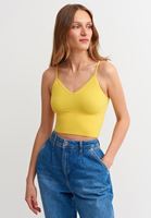 Women Yellow V-Neck Seamless Bodycon Tank Top