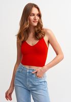 Bayan Kırmızı Dikişsiz İnce Askılı Crop Top