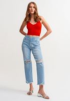 Bayan Kırmızı Dikişsiz İnce Askılı Crop Top