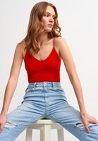 Bayan Kırmızı Dikişsiz İnce Askılı Crop Top