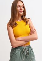Bayan Sarı Jakarlı Dikişsiz Crop Atlet