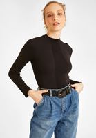 Bayan Siyah Uzun Kollu Dikişsiz Tişört