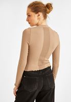 Bayan Bej Uzun Kollu Dikişsiz Tişört