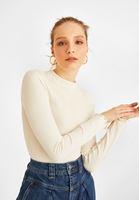 Bayan Krem Uzun Kollu Dikişsiz Tişört