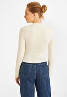 Bayan Krem Uzun Kollu Dikişsiz Tişört