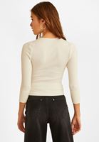 Bayan Krem V Yaka Uzun Kollu Tişört